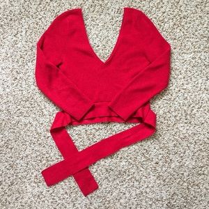 Express- red side-tie wrap sweater